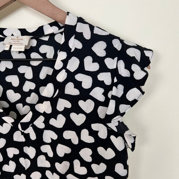 Kate Spade Silk Dancing Hearts Flutter Sleeve Top Ruffle Blouse Shirt Print Cute - Picture 3 of 8